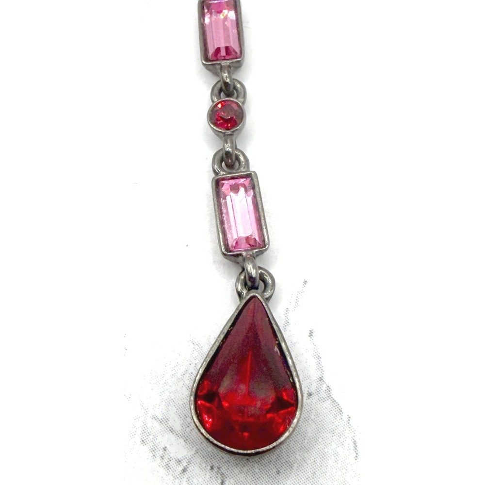 Givenchy Red Pink Glass Y Necklace Gunmetal Signed Designer Watch VIDEO - Picture 3 of 10